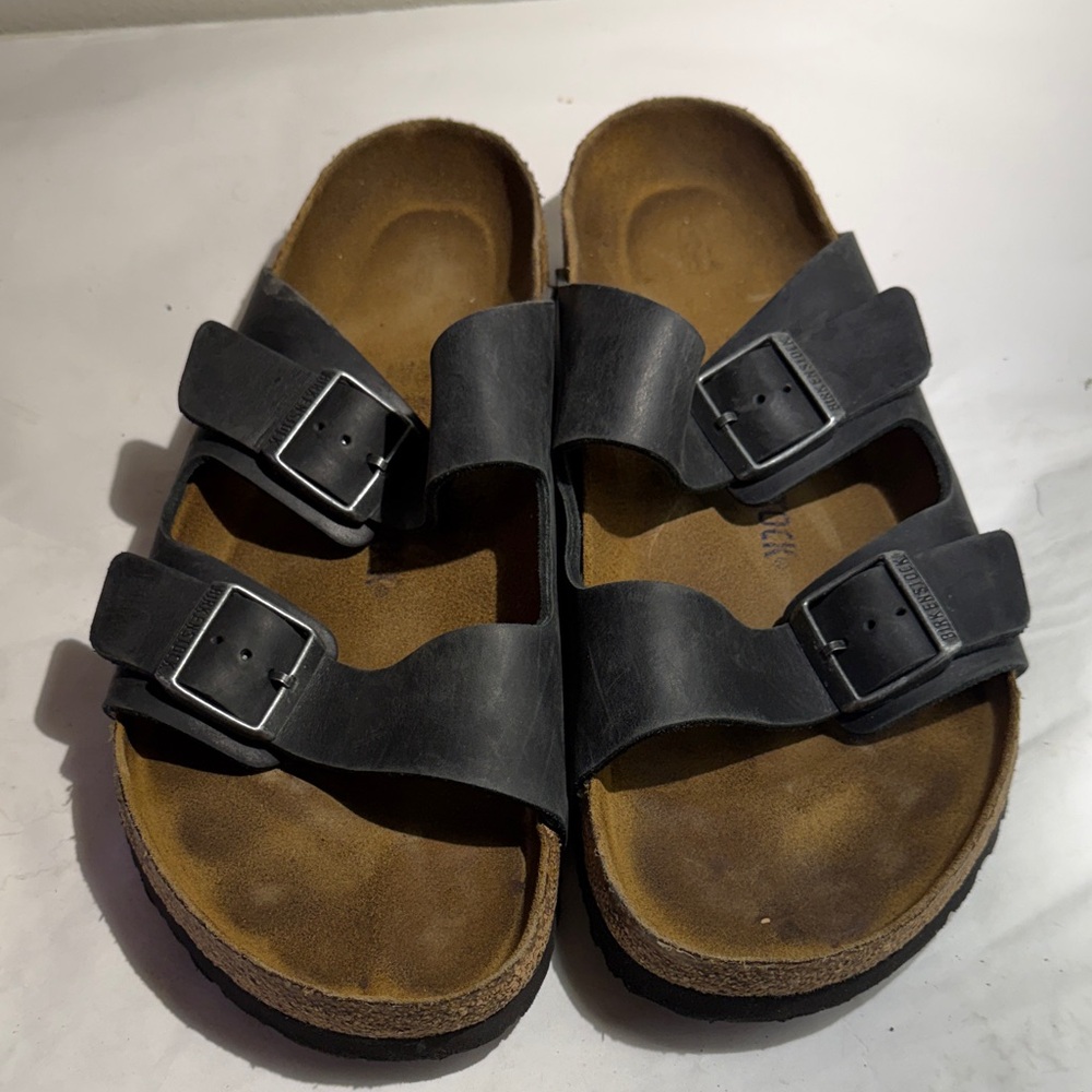 Used Birkenstock Men's Black double strap Sandals size 13 - Picture 2 of 5